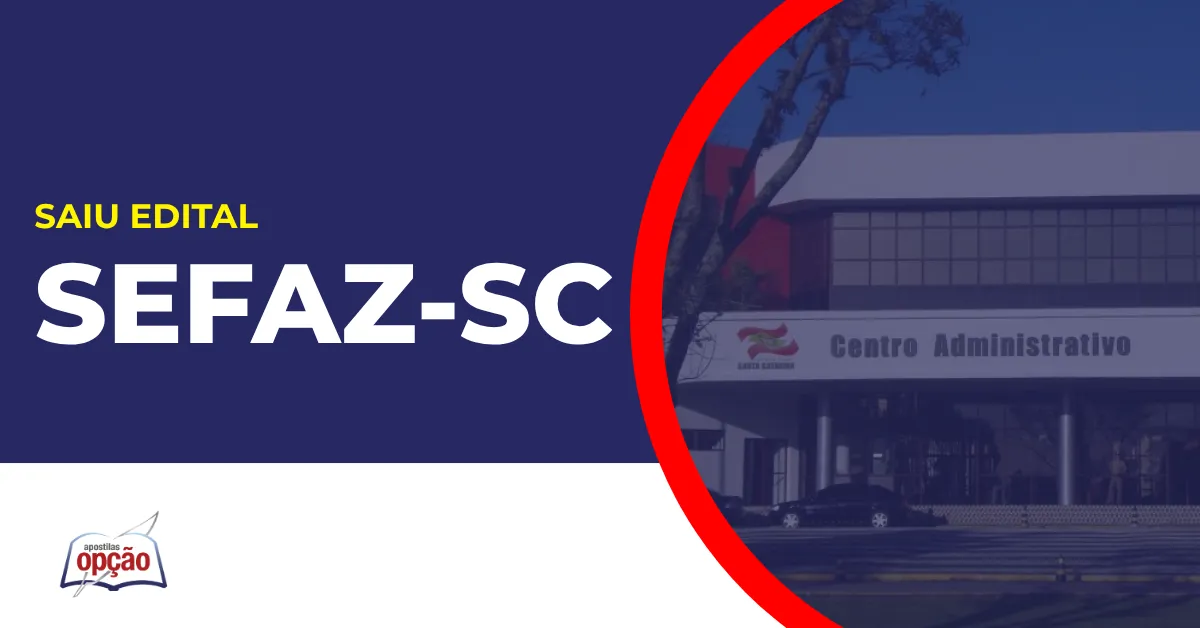 Imagem com fundo azul divulgando o Concurso Sefaz SC 2026