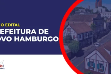 Imagem com fundo azul divulgando o Concurso Prefeitura de Novo Hamburgo