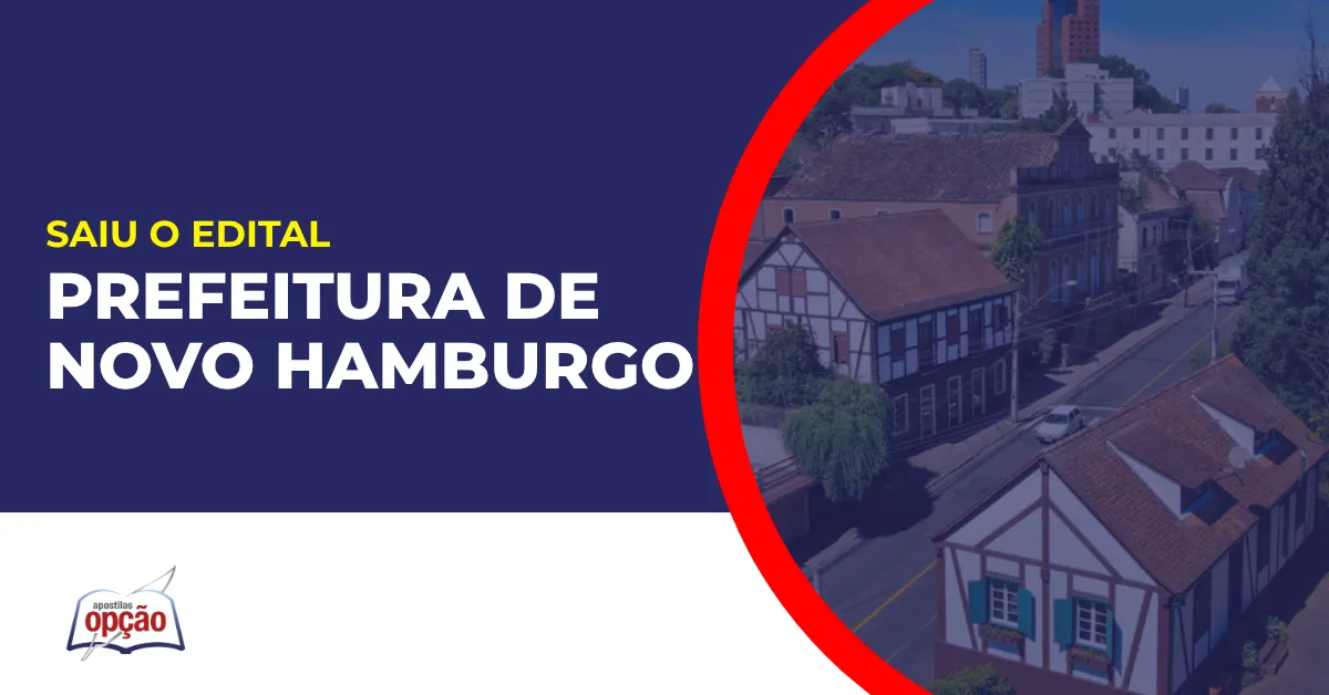 Imagem com fundo azul divulgando o Concurso Prefeitura de Novo Hamburgo
