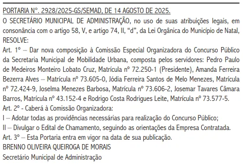 Concurso STTU Natal RN: Comissão formada! 120 vagas para Agente!