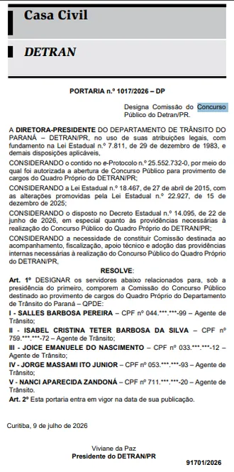 Concurso Detran PR 2026: Comissão formada! Edital em breve!
