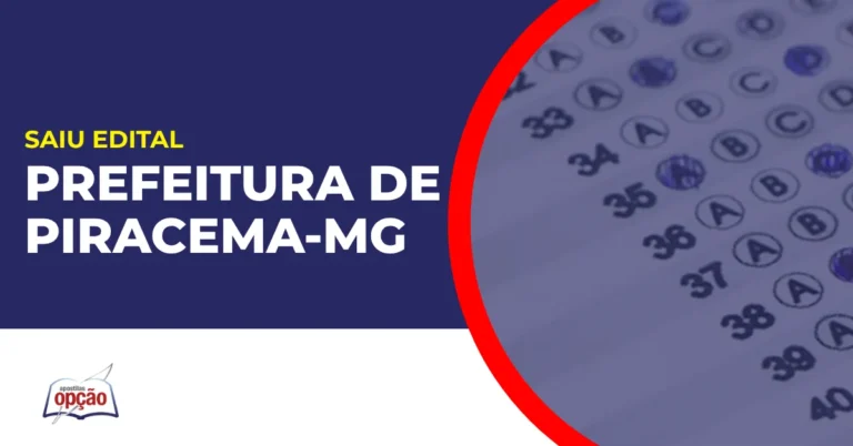Imagem com fundo azul divulgando o Concurso Prefeitura de Piracema MG