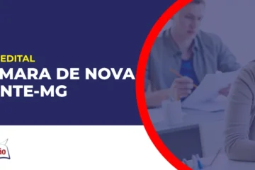 Imagem com fundo azul divulgando o Concurso Câmara de Nova Ponte MG