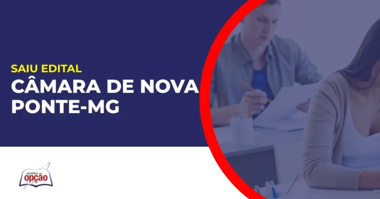 Imagem com fundo azul divulgando o Concurso Câmara de Nova Ponte MG