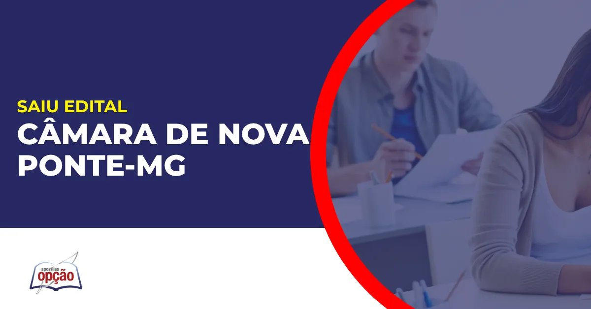 Imagem com fundo azul divulgando o Concurso Câmara de Nova Ponte MG