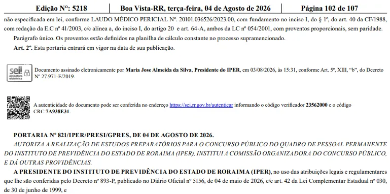 Concurso IPER RR: Autorizado! Escolhida a comissão organizadora!