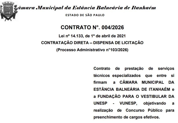 Concurso Câmara de Itanhaém SP: Níveis médio e superior! Edital iminente!