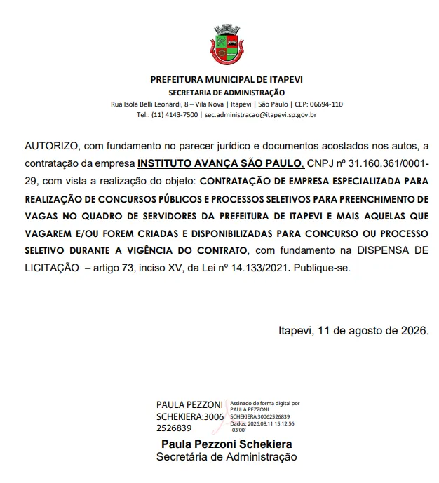 Concurso Prefeitura de Itapevi SP: Banca escolhida e edital já pode sair!