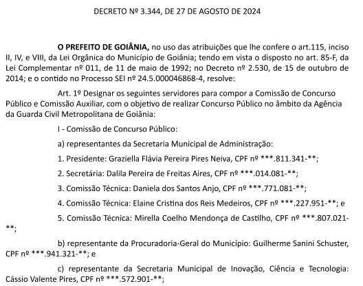 Comissão organizadora do concurso Guarda Civil Metropolitana de Goiânia
