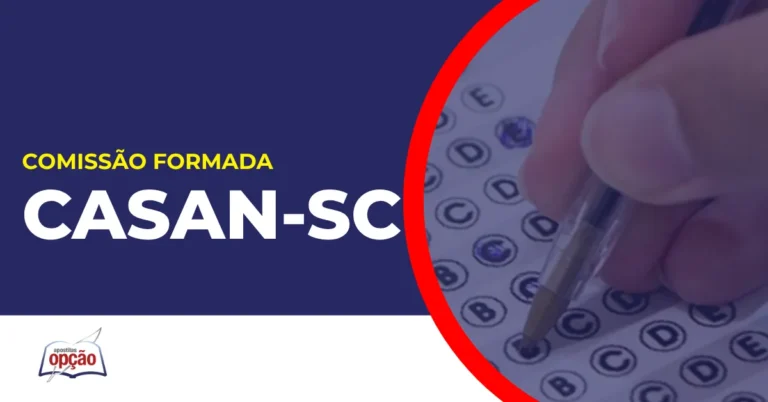Imagem com fundo azul divulgando o Concurso CASAN SC