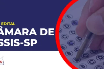 Imagem com fundo azul divulgando o Concurso Câmara de Assis SP
