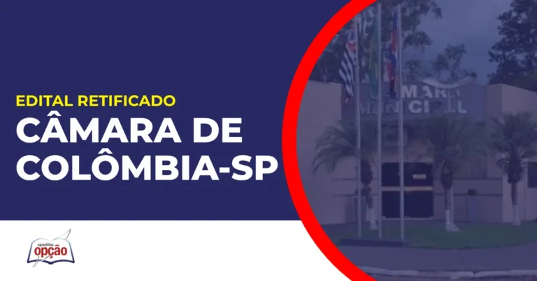 Imagem com fundo azul divulgando o Concurso Câmara de Colômbia SP