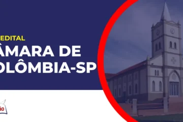 Imagem com fundo azul divulgando o Concurso Câmara de Colômbia SP