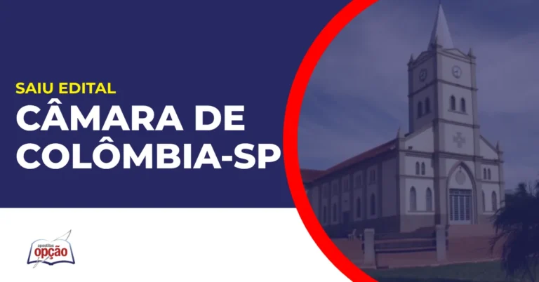 Imagem com fundo azul divulgando o Concurso Câmara de Colômbia SP