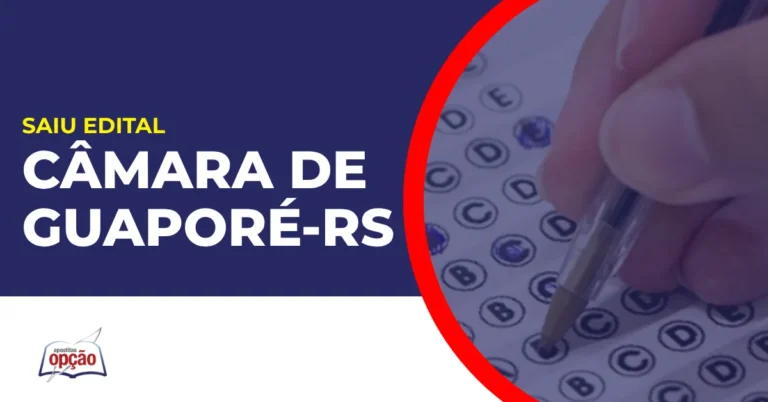 Imagem com fundo azul divulgando o Concurso Câmara de Guaporé RS