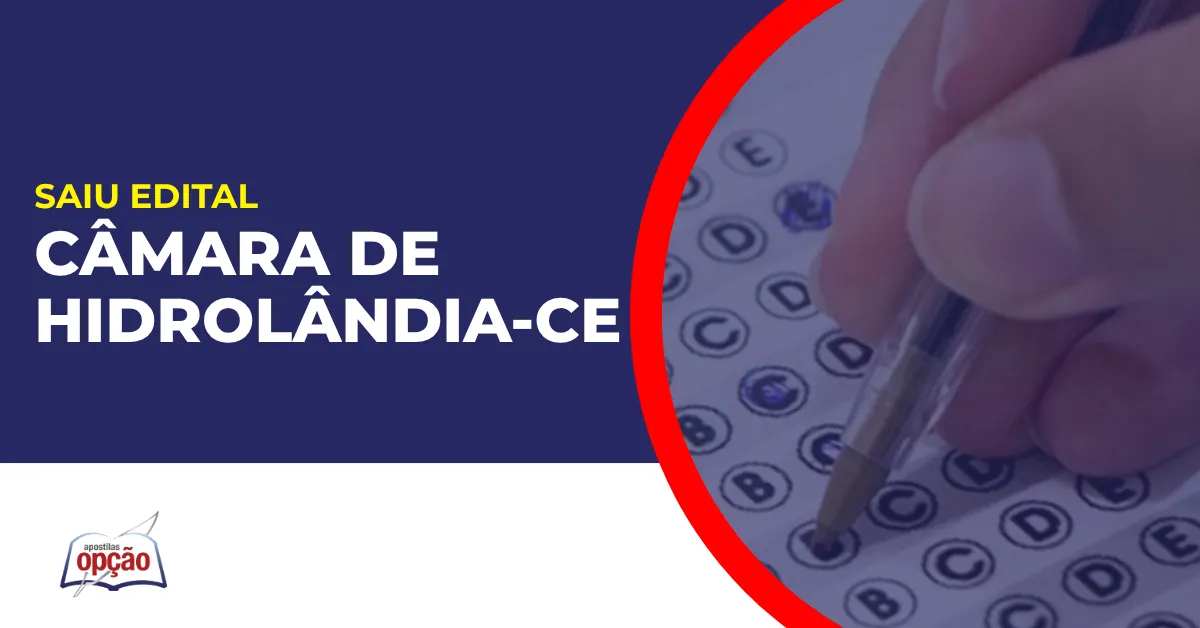 Imagem com fundo azul divulgando o Concurso Câmara de Hidrolândia CE
