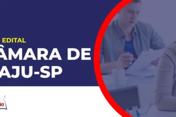 Imagem com fundo azul divulgando o Concurso Câmara de Itaju SP