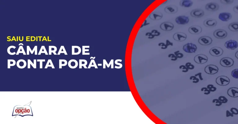 Imagem com fundo azul divulgando o Concurso Câmara de Ponta Porã MS