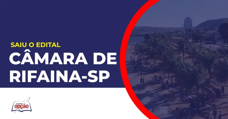 Imagem com fundo azul divulgando o Concurso Câmara de Rifaina SP