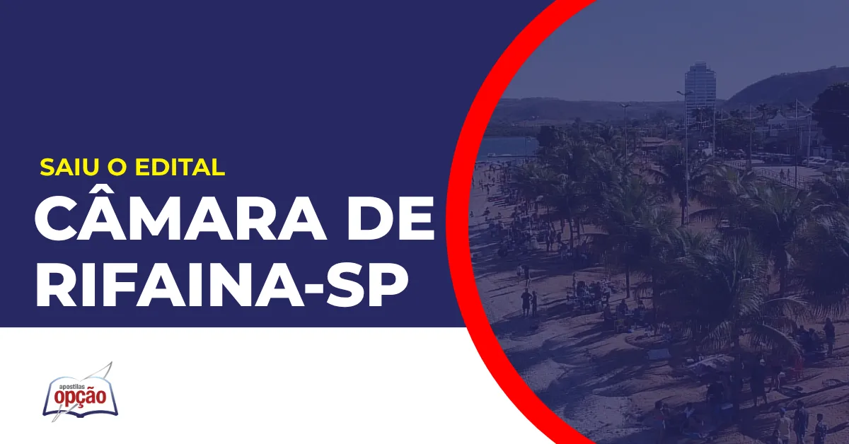 Imagem com fundo azul divulgando o Concurso Câmara de Rifaina SP