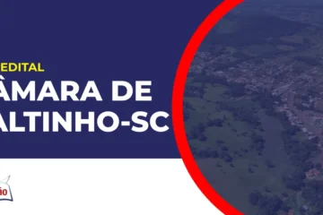 Imagem com fundo azul divulgando o Concurso Câmara de Saltinho SC