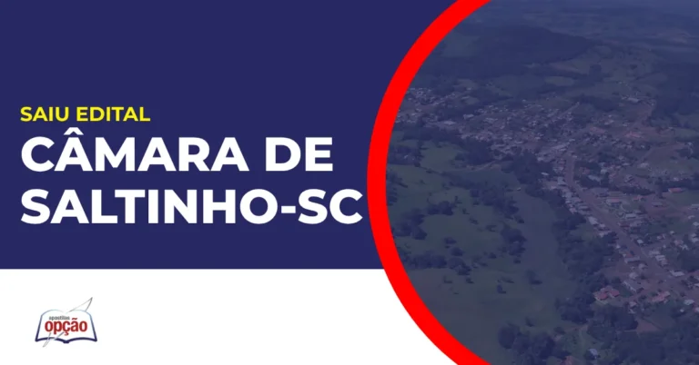 Imagem com fundo azul divulgando o Concurso Câmara de Saltinho SC