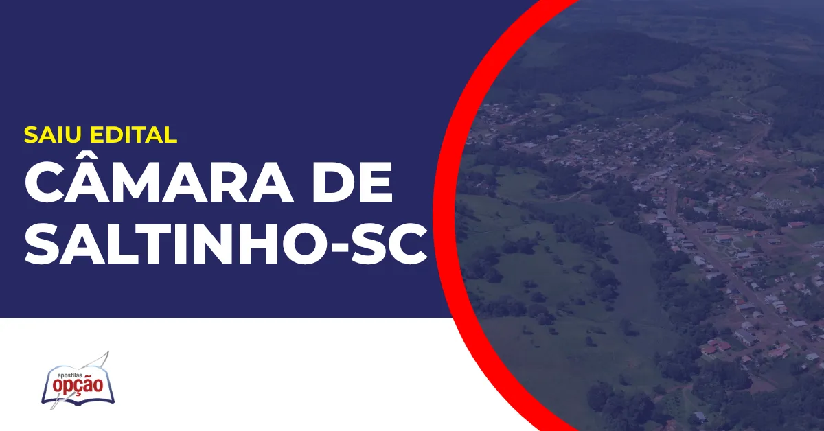 Imagem com fundo azul divulgando o Concurso Câmara de Saltinho SC