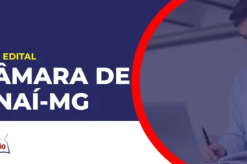 Imagem com fundo azul divulgando o Concurso Câmara de Unaí MG