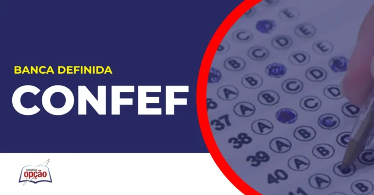 Imagem com fundo azul divulgando o Concurso Confef
