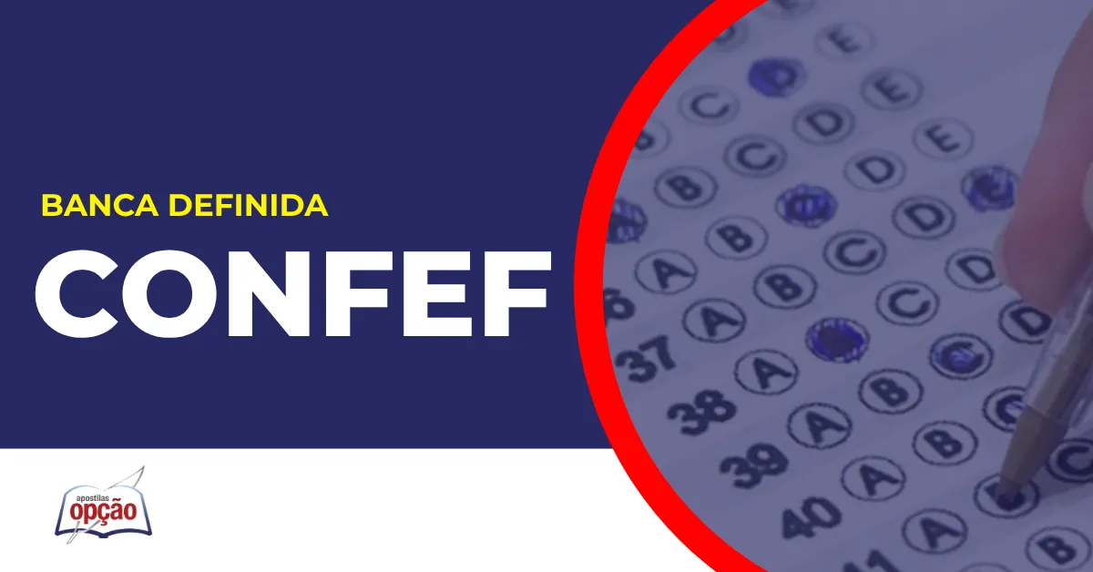 Imagem com fundo azul divulgando o Concurso Confef