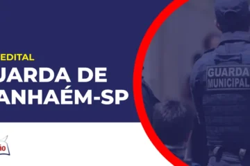 Imagem com fundo azul divulgando o Concurso Guarda de Itanhaém SP
