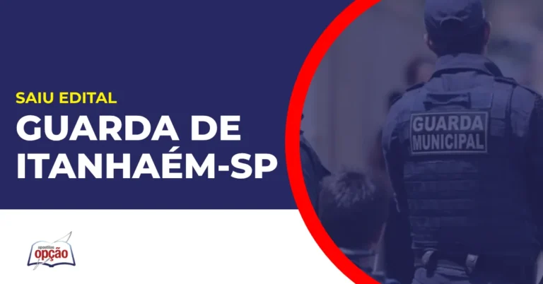 Imagem com fundo azul divulgando o Concurso Guarda de Itanhaém SP