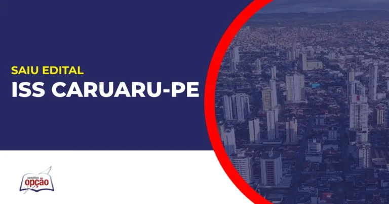 Imagem com fundo azul divulgando o Concurso ISS Caruaru PE
