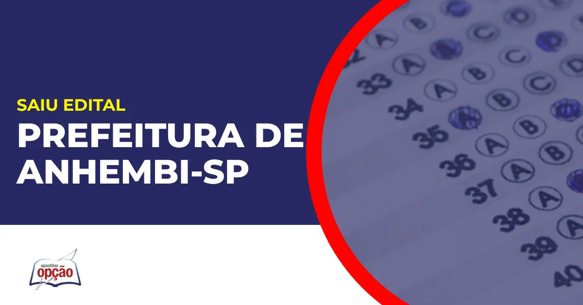 Imagem com fundo azul divulgando o Concurso Prefeitura de Anhembi SP