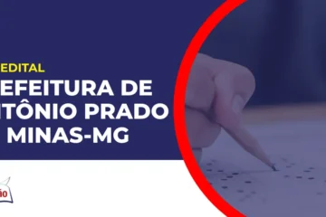 Imagem com fundo azul divulgando o Concurso Prefeitura de Antônio Prado de Minas MG
