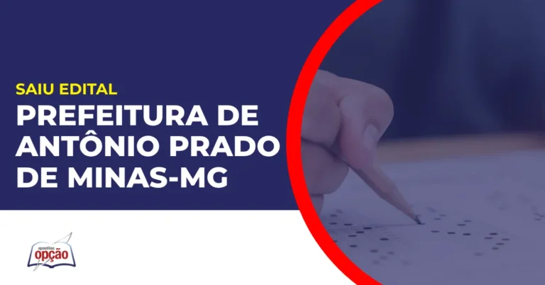 Imagem com fundo azul divulgando o Concurso Prefeitura de Antônio Prado de Minas MG