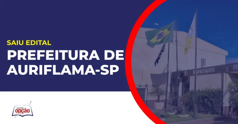 Imagem com fundo azul divulgando o Concurso Prefeitura de Auriflama SP