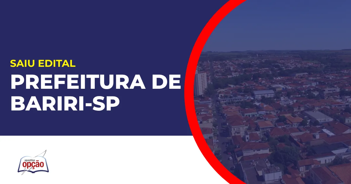 Imagem com fundo azul divulgando o Concurso Prefeitura de Bariri SP