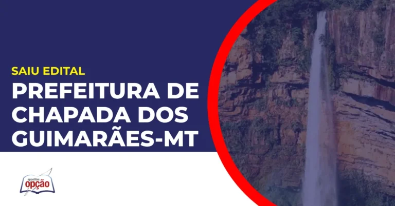 Imagem com fundo azul divulgando o Concurso Prefeitura de Chapada dos Guimarães MT