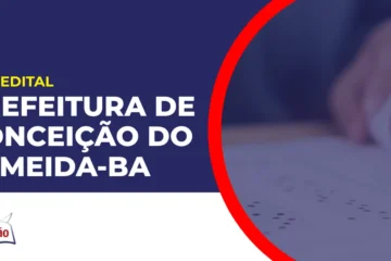 Imagem com fundo azul divulgando o Concurso Prefeitura de Conceição do Almeida BA