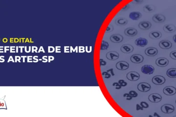 Imagem com fundo azul divulgando o Concurso Prefeitura de Embu das Artes SP