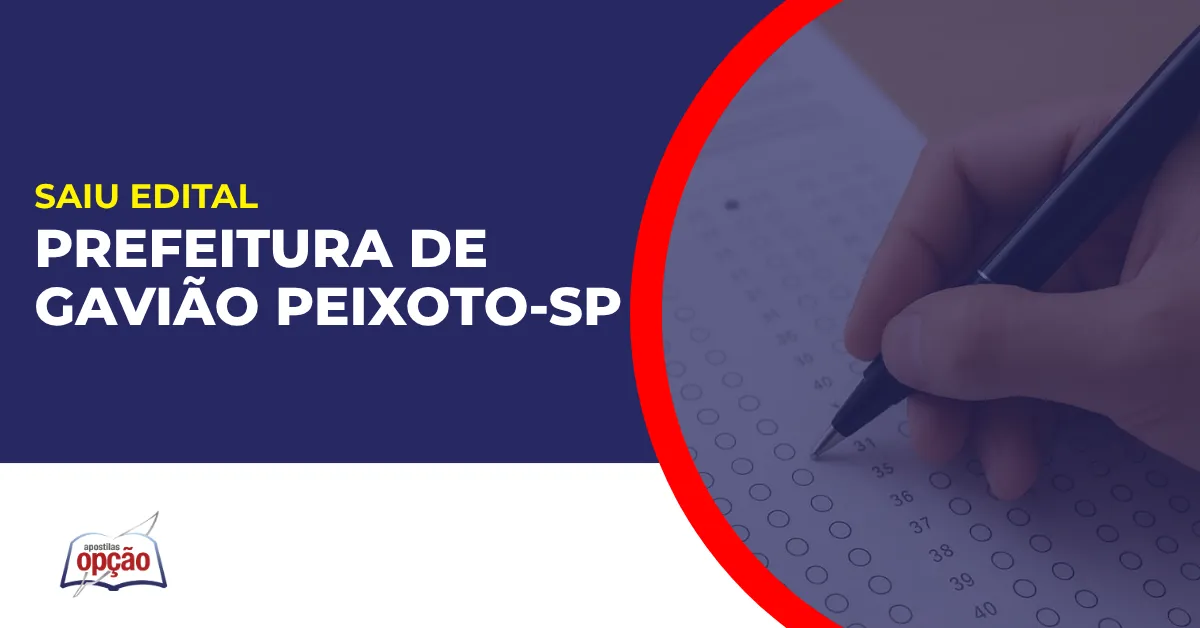 Imagem com fundo azul divulgando o Concurso Prefeitura de Gavião Peixoto SP