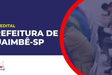 Imagem com fundo azul divulgando o Concurso Prefeitura de Guaimbê SP