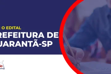 Imagem com fundo azul divulgando o Concurso Prefeitura de Guarantã SP