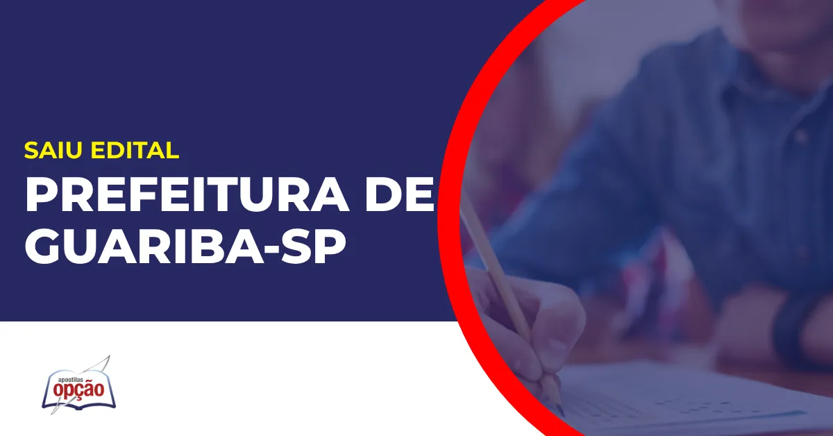 Imagem com fundo azul divulgando o Concurso Prefeitura de Guariba SP