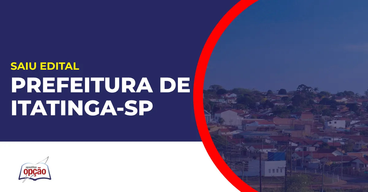 Imagem com fundo azul divulgando o Concurso Prefeitura de Itatinga SP
