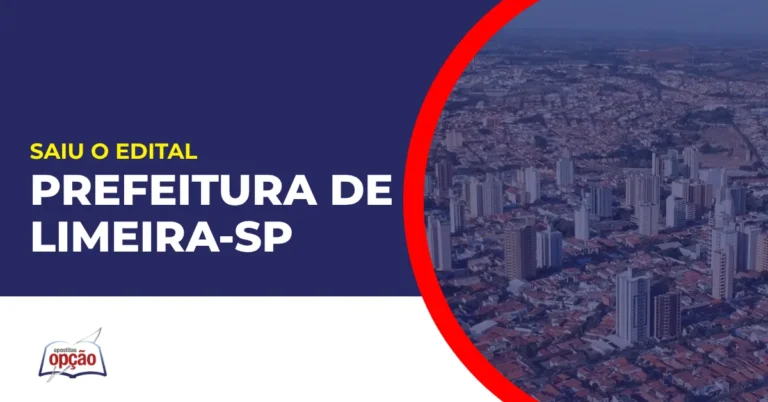 Imagem com fundo azul divulgando o Concurso Prefeitura de Limeira SP