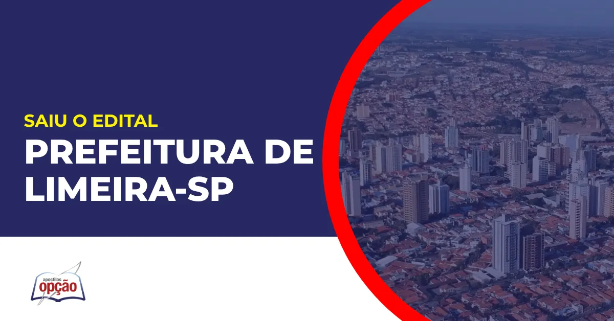 Imagem com fundo azul divulgando o Concurso Prefeitura de Limeira SP