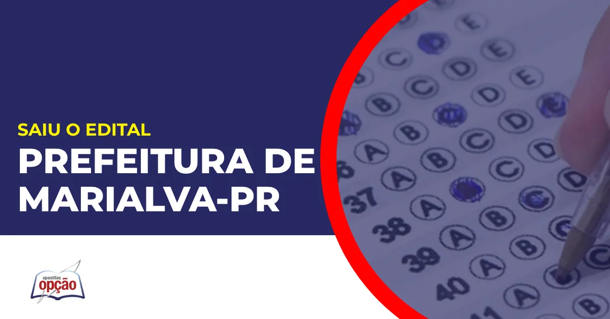 Imagem com fundo azul divulgando o Concurso Prefeitura de Marialva PR