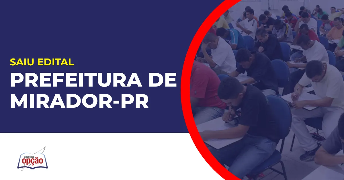 Imagem com fundo azul divulgando o Concurso Prefeitura de Mirador PR